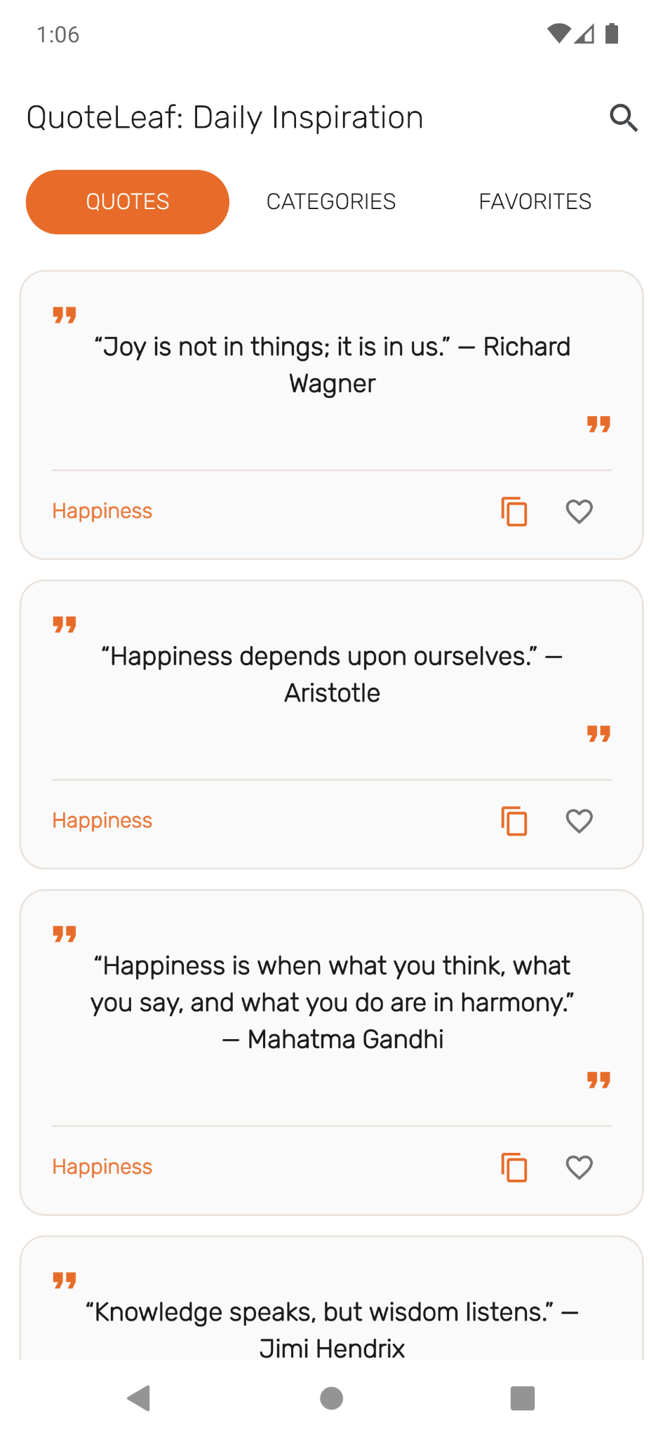 QuoteLeaf Quotes screen